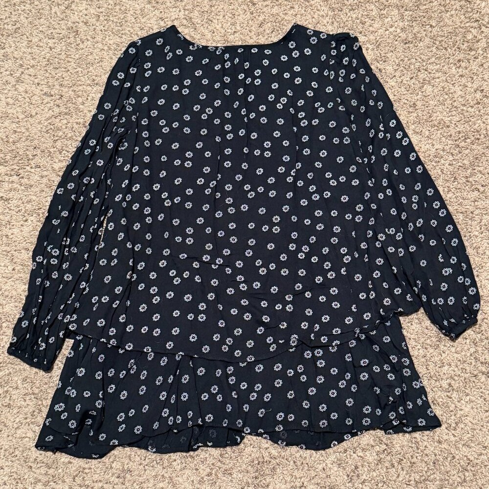 Free People NY Beck Black Floral Tiered Mini Dress Boho Small - Picture 7 of 13
